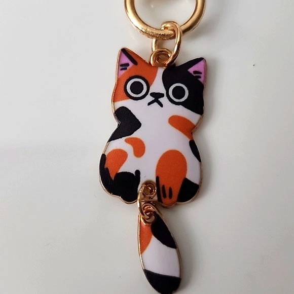 CALICO CAT ZIPPER Dangle Tail Pull purse charm Or Charm bracelet Lobster claw C… - Picture 5 of 5